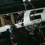 This was taken while I was installing the new under dash harness, and doing a proper NO CUTTING OR SPLICING install of the CD, gauges, and tach. It also shows the original color