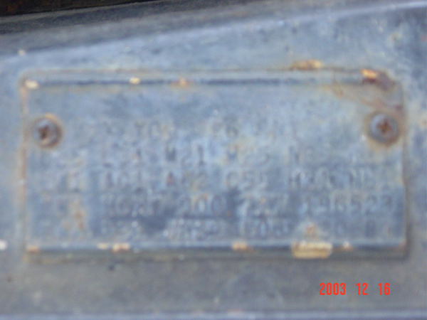 Original data plate on inner fender