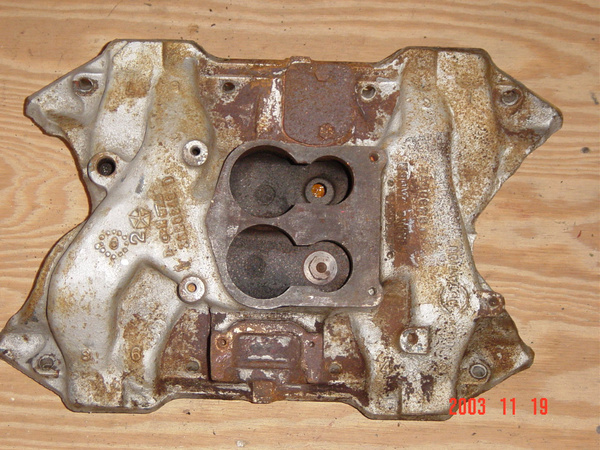 Factory iron 4-bbl intake manifold for B engine, cast #3830949