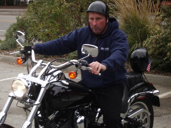 Tim tries his best to look mean!
