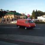 Here comes Mark in the world's coolest van.