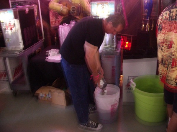 Tim mixes up another batch of frozen drinks.