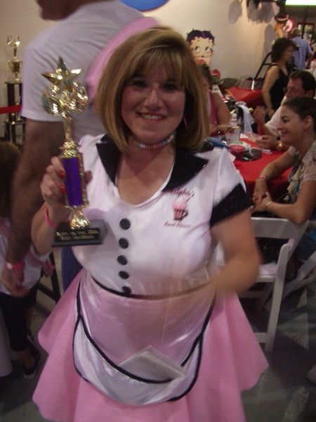 Cindy wins for her costume.