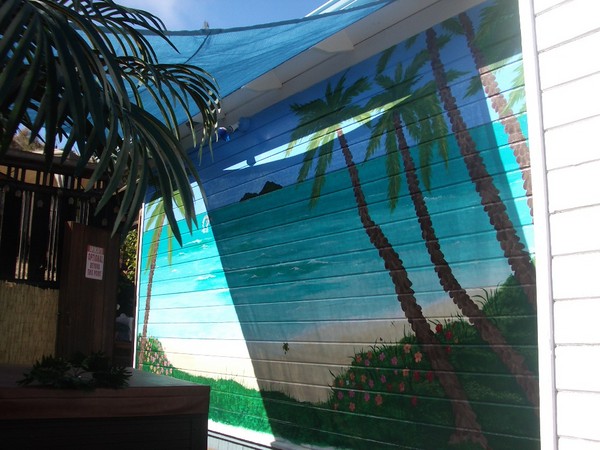 Our hand painted mural next to the Hot Tub.