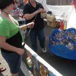 Deanna goes fishing for prizes.