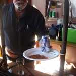 Beer and chili for lunch, you know this guy will be driving home with the windows open!