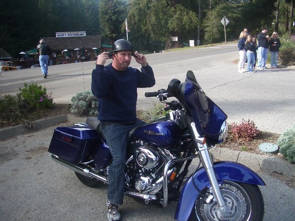 Tim trys out Dave's new Harley.