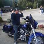 Tim trys out Dave's new Harley.