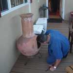 We loaned Dave our outdoor fireplace to keep everyone warm.