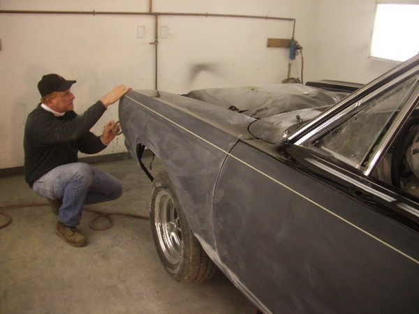 Mark is getting ready for the Cobalt blue paint over the black, and then the graphics.
