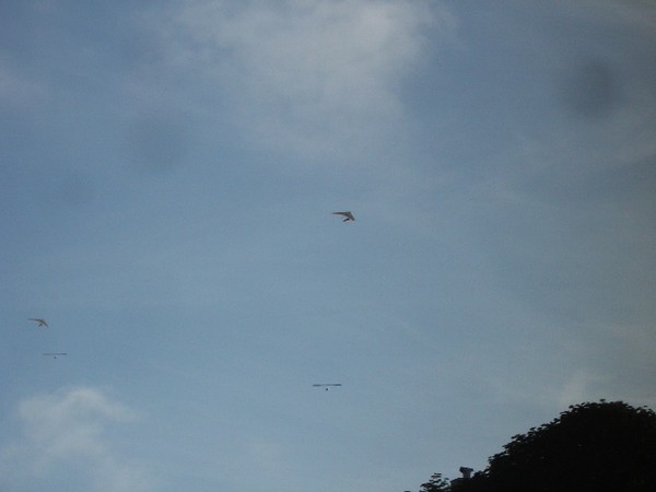 We pass quite a few hand gliders on the way home.