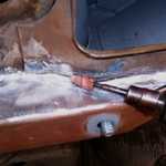 After the weld up, I took the tools in the pictures to smooth out the welds to contour along the edges. I also used 2" and 3" rolocs to feather the edges where the welds begin after the other tools were used. These welds should come out really nice when I'm finished.
