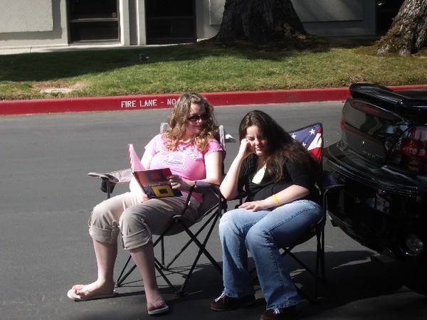 Stacy and Deanna relax in the sun.