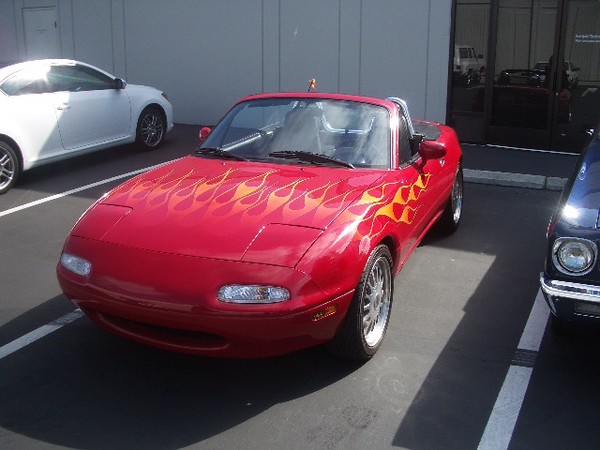 The flamed Miata found a spot close to the action.