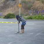 Marie is hard at work setting up the pole dancing stage.