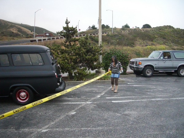 Opppps, my bad she is roping off lanes for cars.
