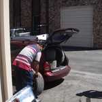 Moparter LEO stops by on his way back to San Deigo to take away my old wheels and tires.