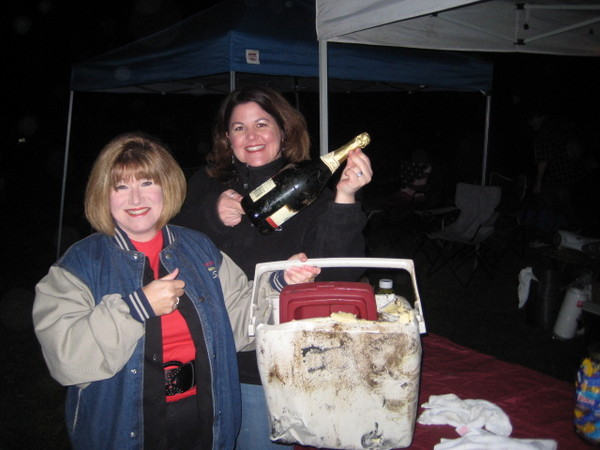 The cooler was crushed by Frank's mustang, but the champange was spared.