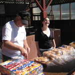 Deanna is all smiles at the serving line.