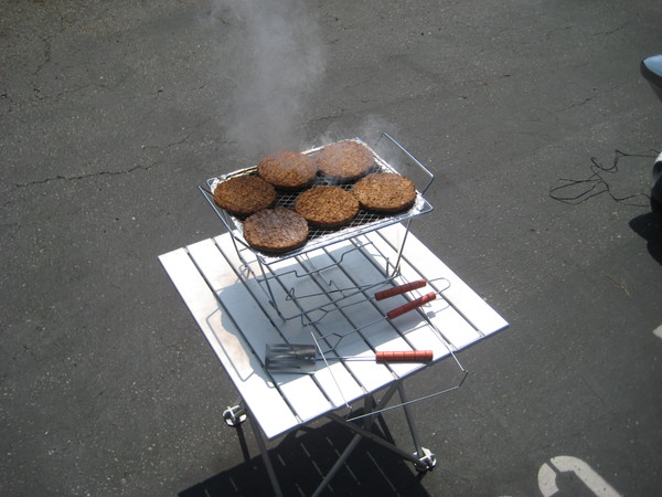 We BBQ gardenburgers on our $5 one time use  grill.