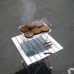 We BBQ gardenburgers on our $5 one time use  grill.