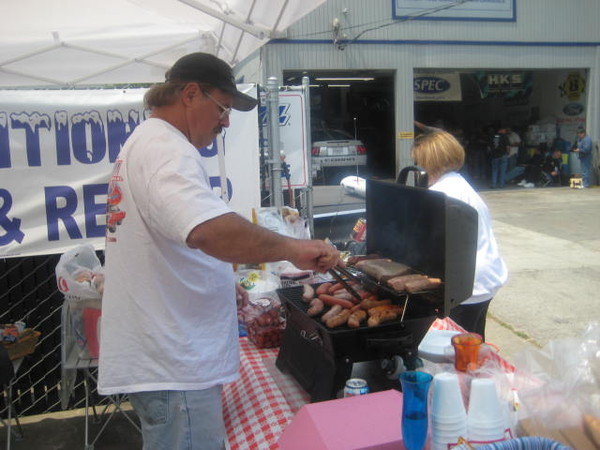 Don pitches in to help cook for our hungry crew.