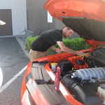 Corey shines up the Dodge.