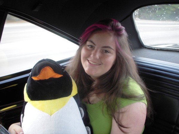 Deanna and her Mopar penguin as we head home.
