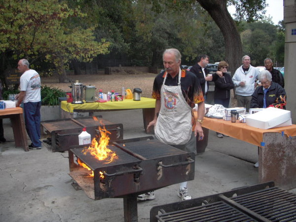 Walt gets the fire going.