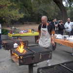 Walt gets the fire going.