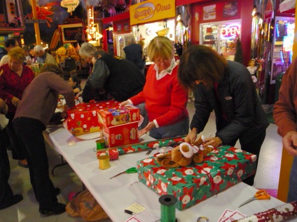 Toy wrappping at Sparky's Hot Rod Shop. 083