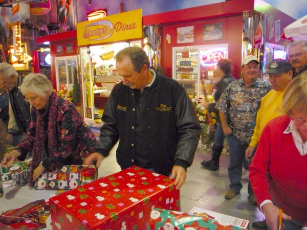 Toy wrappping at Sparky's Hot Rod Shop. 087