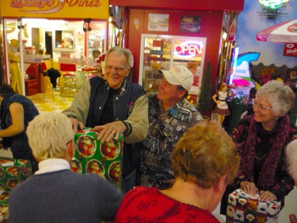 Toy wrappping at Sparky's Hot Rod Shop. 089