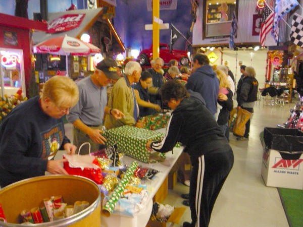 Toy wrappping at Sparky's Hot Rod Shop. 091