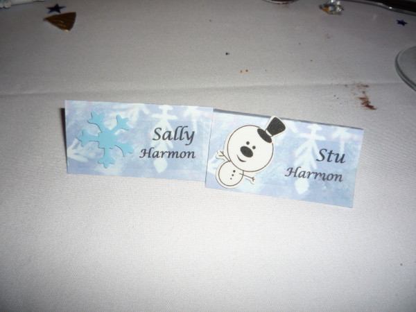 Ha, ha, my name tag has a snowman on it and Sally's doesn't.