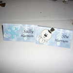 Ha, ha, my name tag has a snowman on it and Sally's doesn't.