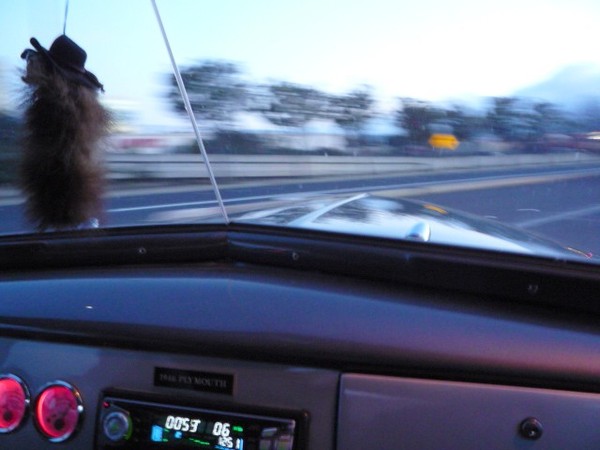 This old Mopar is so fast the roads just a blurr.