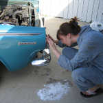Here she is doing a reapir on the headlight.
