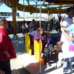 Guess the up and down horses scare her a bit. The fixed bench seat is safer.