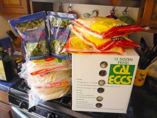 15 dozen eggs and all this = 110 breakfest buritos for the show's early risers.