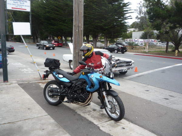 My older brother stops by on his BMW cycle.