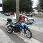 My older brother stops by on his BMW cycle.