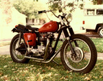 It's a TRIUMPH. Built using a '63 TR-6SS motor, 67 Bonniville frame, '68 BSA front end & quick change rear wheel, factory "flat tracker" tank. NO gauges