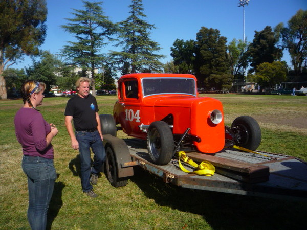 He's got a neat old Bonniville race car too in tow.
