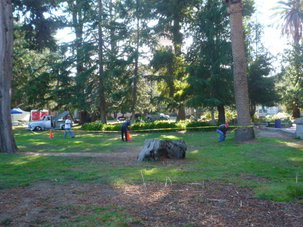 The guys rope off that giant piece of frozen airplane poop.