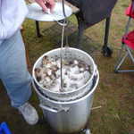 Mike's shrimp is done. Funny thing is his wife hears that all night long too.