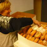 The sweetest lady here gets the job of passing out the morning sweetcakes!