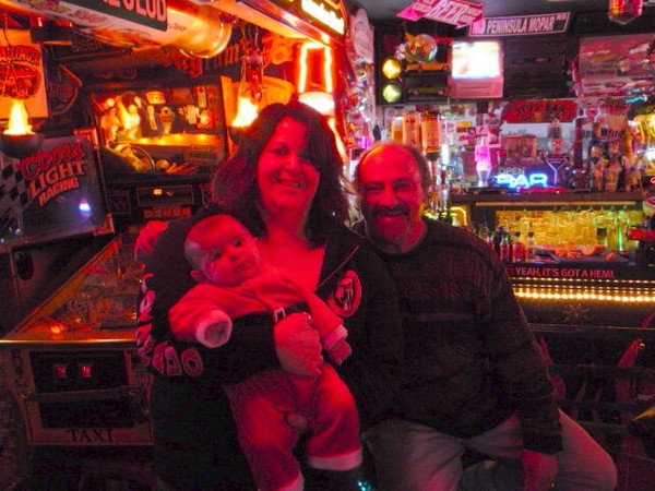Mike brings over his first grandchild, Sophia.