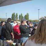 The crowd builds in ready to taste our homemade breakfest burritos!