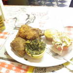 Best darn lunch i have had in years! The greens were like eating candy and the chicken was smoked and then fried!!